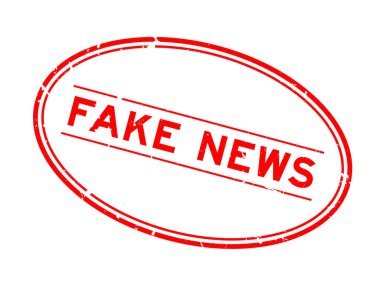 Grunge kırmızı sahte haber sözcüğü oval lastik mühür beyaz arka planda