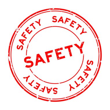 Grunge kırmızı güvenlik sözcüğü beyaz arka planda lastik mühür damgası