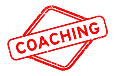 Grunge kırmızı kelime koçu beyaz arka planda lastik mühür damgası