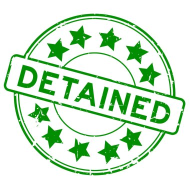 Grunge yeşili, beyaz arka planda gözaltı kelimesi yuvarlak lastik mühür damgası