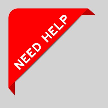 Gri arkaplanda kelime ihtiyacı olan köşe etiketi pankartımın kırmızı rengi