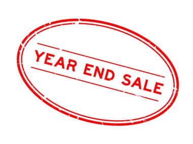 Grunge kırmızı yıl sonu kelime oval lastik mühür beyaz arka planda