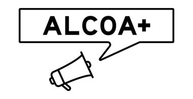 Kelime ALCOA (Öznitelikli, Yasal, Çağdaş, Orijinal ve Doğru) artı beyaz arkaplan üzerine konuşma baloncuğu ile megafon simgesi
