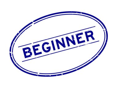 Grunge blue acemi kelime oval lastik mühür beyaz arka planda