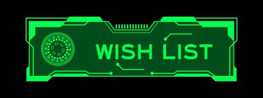 Kullanıcı arayüzü ekranında siyah arkaplan üzerinde sözcük istek listesi bulunan gelecekçi hud afişinin yeşil rengi