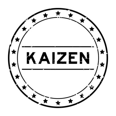 Grunge siyah kaizen kelime yuvarlak lastik mühür beyaz arka planda
