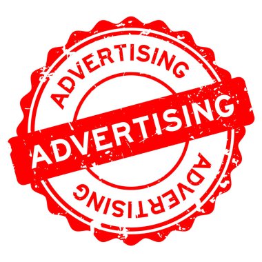 Grunge kırmızı reklam kelime yuvarlak mühür beyaz arka planda