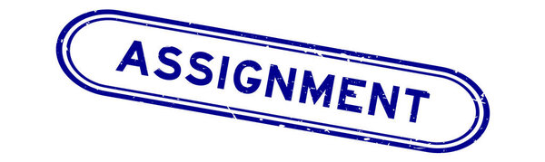 Grunge blue assignment word rubber seal stamp on white background