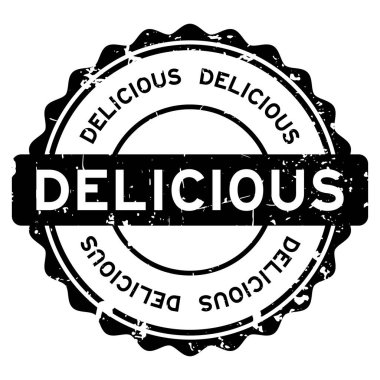 Grunge siyah lezzetli kelime yuvarlak mühür beyaz arka planda