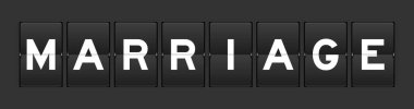 Gri arkaplanda kelime evliliği olan siyah renk analog kapak tahtası