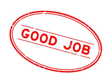 Grunge kırmızı iyi iş sözcüğü oval lastik mühür beyaz arka planda