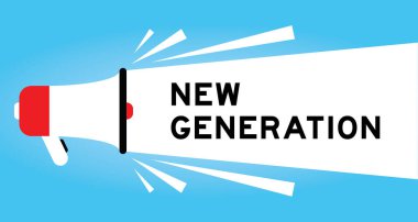 Mavi arkaplanda beyaz pankartta yeni nesil sözcüğüyle renk megafonu simgesi