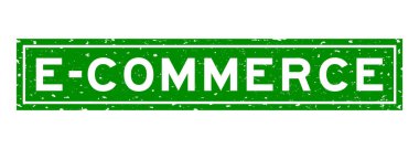 Grunge yeşil e-ticaret sözcük kare lastik mühür beyaz arka planda