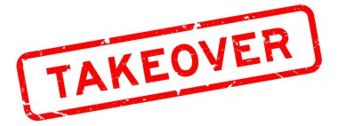 Grunge kırmızı devralma sözcüğü beyaz arka planda kare kauçuk mühür damgası