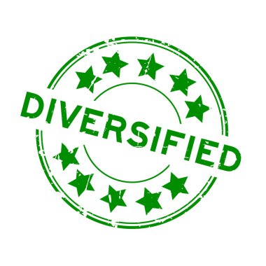 Grunge yeşil kelime beyaz arka planda yıldız simgesi yuvarlak lastik mühür ile çeşitlendirilmiş