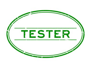 Grunge yeşil test sözcüğü oval lastik mühür beyaz arka planda