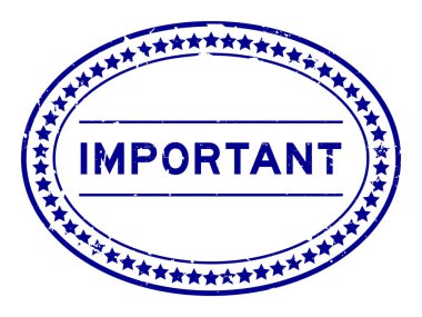 Grunge mavi önemli kelime oval lastik mühür beyaz arka planda