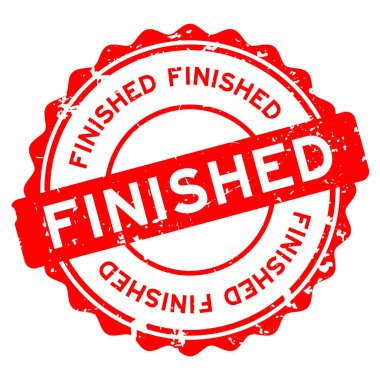 Grunge kırmızı kelime bitirme yuvarlak lastik mühür beyaz arka planda