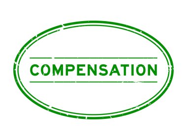 Grunge yeşil tazminat sözcüğü beyaz arka planda oval kauçuk damga