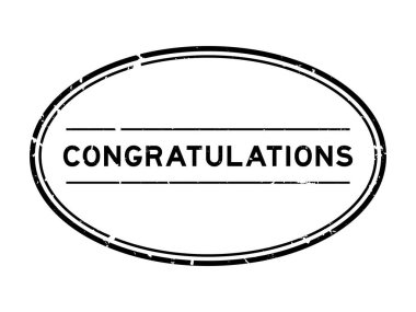 Grunge siyah tebrikler oval lastik mühür beyaz arka planda