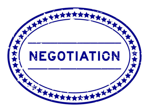 Grunge blue negotiation word oval rubber seal stamp on white background