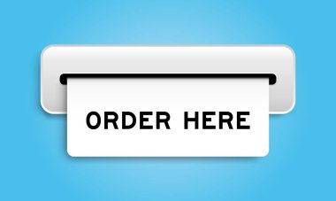 Mavi arkaplandaki makineden gelen kelime sıralı beyaz kupon pankartı