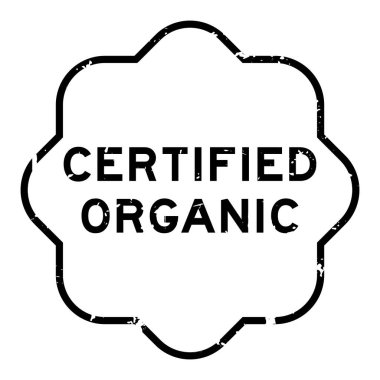 Grunge siyah sertifikalı organik sözcük mührü beyaz arka planda.