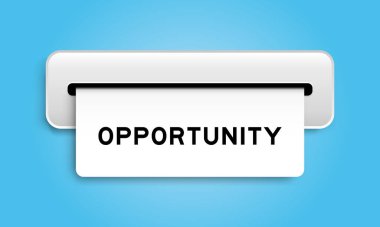 Mavi arkaplandaki makineden kelime fırsatı içeren beyaz kupon pankartı