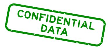 Grunge yeşil gizli veri sözcüğü beyaz arka planda kare lastik mühür