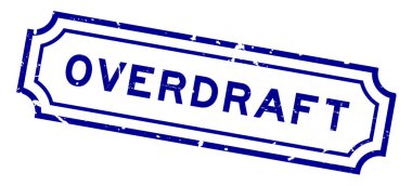 Grunge blue overdraft sözcük beyaz arka planda kauçuk mühür