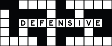 Alphabet letter in word defensive on crossword puzzle background clipart