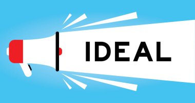 Mavi arkaplanda beyaz pankartta kelime ideali olan renk megafonu simgesi