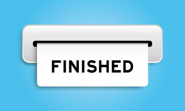 Mavi arkaplandaki makineden bitirilen kelime ile beyaz kupon pankartı