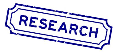 Grunge mavi araştırma kelimesi beyaz arka planda lastik mühür