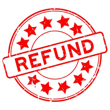 Beyaz arka planda yıldız simgesi yuvarlak lastik mühür damgalı Grunge kırmızı geri ödeme sözcüğü