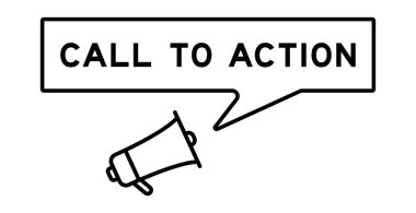 Beyaz arkaplandaki eyleme kelime çağrısında konuşma baloncuğu olan megafon simgesi