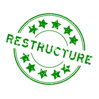 Beyaz arkaplanda yıldız simgesi yuvarlak lastik mühür damgalı Grunge yeşil yeniden yapılandırma sözcüğü