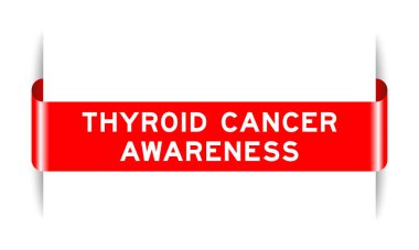 Beyaz arkaplanda tiroid kanseri bilinci olan kırmızı renk etiketli pankart