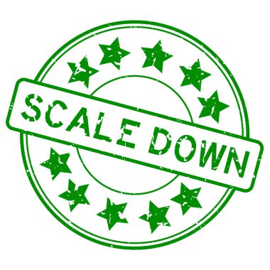 Beyaz arka planda yıldız simgesi yuvarlak lastik mühür damgalı Grunge yeşil ölçek aşağı kelime