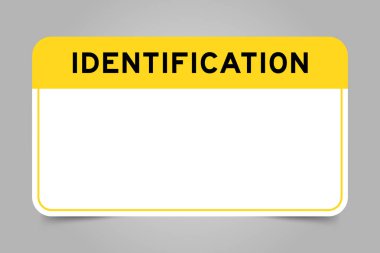 Label banner that have yellow headline with word identification and white copy space, on gray background clipart