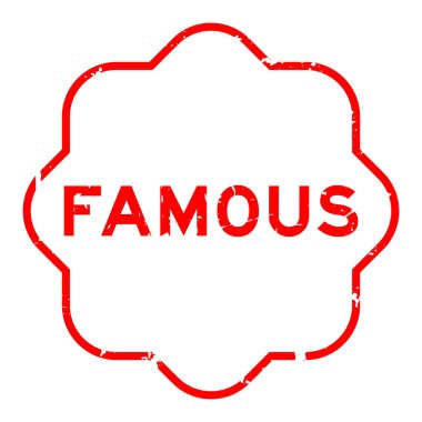 Grunge kırmızı ünlü kelime beyaz arka planda lastik mühür