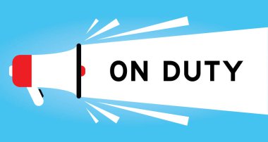 Mavi arkaplanda beyaz pankartta görev ile ilgili kelime ile renk megafonu simgesi