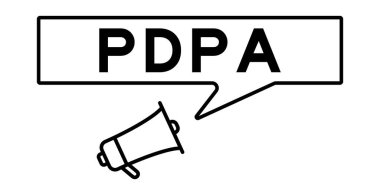 Beyaz arkaplan üzerinde PDPA (kişisel veri koruma eyleminin kısaltılmışı) ile konuşma baloncuğu olan megafon simgesi