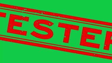 Grunge kırmızı test edici kelime kare kauçuk mühür yeşil arka planda yakınlaştır