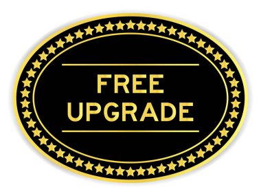 Siyah ve altın rengi oval etiket. Beyaz arka planda kelime güncellemesi.