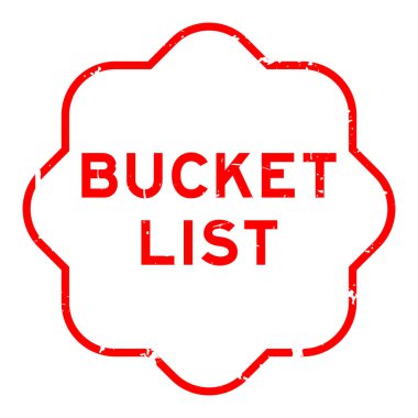 Grunge kırmızı kova listesi beyaz arka planda lastik mühür