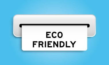 White coupon banner with word eco friendly from machine on blue color background clipart