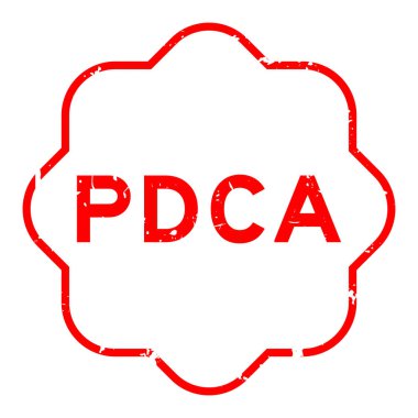 Grunge kırmızı PDCA (planın kısaltması) beyaz arkaplanda sözcüğün kare kauçuk mühürü