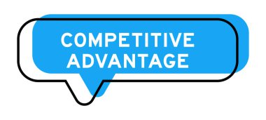 Konuşma pankartı ve mavi tonda beyaz arka planda kelime rekabeti avantajı