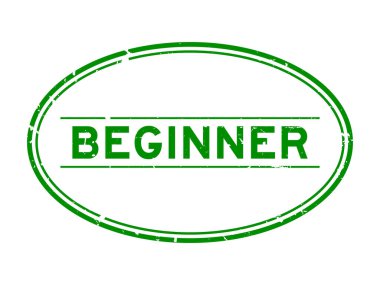 Grunge yeşil acemi kelime oval lastik mühür beyaz arka planda